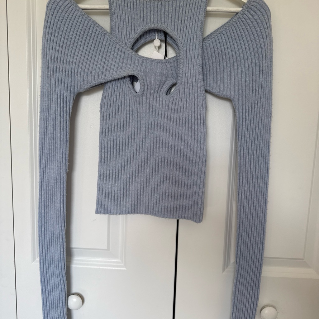 Nwt Wynn Hamlyn Baby Blue Ribbed Knit Cut Out Sweater Size Xs
